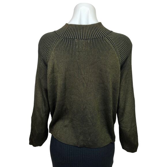 Bar III Womens Gold Metallic Ribbed Knit Mock Neck Long Sleeve Sweater Top Sz M - Picture 2 of 8